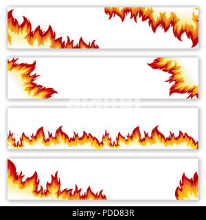 Ensemble de bannières flamme de différentes formes sur un fond blanc.Masque de découpe. Banque D'Images