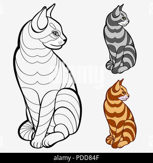 Pages de coloriage pour les enfants et adultes.(striped cat) Banque D'Images