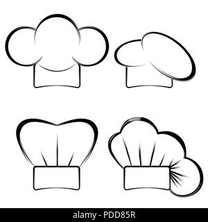 Collection de chapeaux du chef sur un fond blanc.Le noir et blanc Banque D'Images