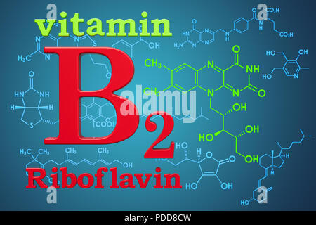 La vitamine B2, riboflavine. Formule chimique, structure moléculaire. Le rendu 3D Banque D'Images