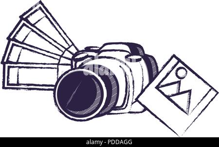 Appareil photographique avec sélecteur de couleurs et photo sur fond blanc, vector illustration Illustration de Vecteur