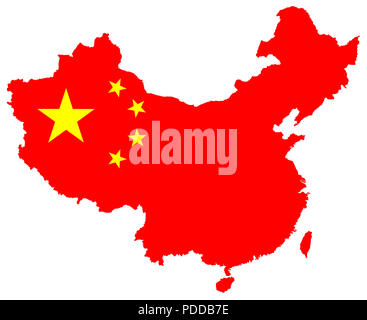 Carte de Chine avec le drapeau national avec un chemin de détourage, isolé sur fond blanc Banque D'Images