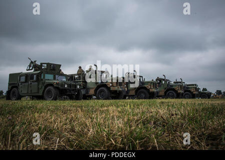 Les aviateurs de l'Ohio Air National Guard, 200e Escadron Cheval Rouge, effectuer un exercice d'entraînement sur le terrain au Camp Perry, Oh !, incorporant des éléments de construction et de génie civil tout en simulant des conditions hostiles, le 1 août 2018. Environ 400 aviateurs canadiens ont participé à cette année de formation à l'appui du Cheval Rouge mission fournir un, mobile, flexible et autonome de l'ingénierie de construction lourde pour la force d'aviation, infrastructure de base et les capacités spéciales pour soutenir les opérations d'urgence dans le monde entier. (U.S. Photo de la Garde nationale aérienne, par le Capitaine Paul Stennett/libérés) Banque D'Images