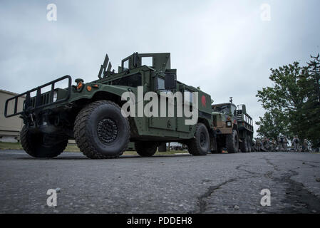 Les aviateurs de l'Ohio Air National Guard, 200e Escadron Cheval Rouge, effectuer un exercice d'entraînement sur le terrain au Camp Perry, Oh !, incorporant des éléments de construction et de génie civil tout en simulant des conditions hostiles, le 1 août 2018. Environ 400 aviateurs canadiens ont participé à cette année de formation à l'appui du Cheval Rouge mission fournir un, mobile, flexible et autonome de l'ingénierie de construction lourde pour la force d'aviation, infrastructure de base et les capacités spéciales pour soutenir les opérations d'urgence dans le monde entier. (U.S. Air National Guard photo de Tech. Le Sgt. Joe HarwoodReleased) Banque D'Images