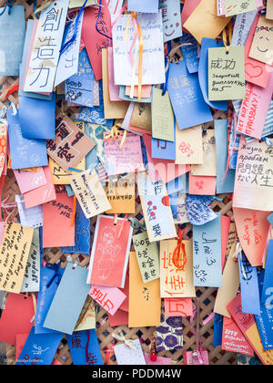 Wishing Tree japonais. Vœux pour un bon avenir à la terre et remerciements écrits sur du papier et de l'origami dans différentes langues Banque D'Images
