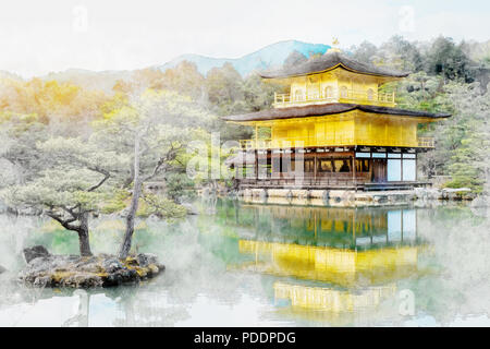 La culture de l'Asie - le concept de patrimoine culturel mondial, Kinkaku Ji sous soleil matinal spectaculaire, le golden temple bouddhiste zen traditionnel à Kyoto, J Banque D'Images