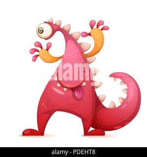 Cute, funny monster, dino characters. One eye. Illustration de Vecteur