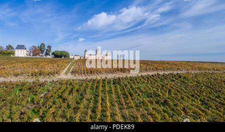 France, Gironde, Médoc, Saint Estèphe, Château Cos d'Estournel et les vignes (vue aérienne) // France, Gironde (33), Médoc, Saint-Estèphe, Château Banque D'Images