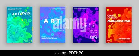 Résumé moderne couvre ensemble. Liquide à partir de lignes. Gradient de composition. formes de liquide Bulles de couleur. Conception de la couverture futuriste. Modèle vectoriel Illustration de Vecteur