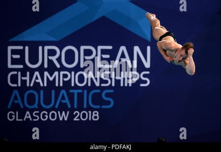 La société britannique Jack rire en action dans l'épreuve du tremplin 3m au cours de plongée jour 8 des Championnats d'Europe de 2018 à la Royal Commonwealth Pool, Édimbourg. Banque D'Images