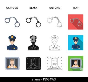 Menottes, policier, prisonnier, lampe.Police set collection icônes de cartoon,Black,télévision,contour symbole style vector illustration stock Illustration de Vecteur
