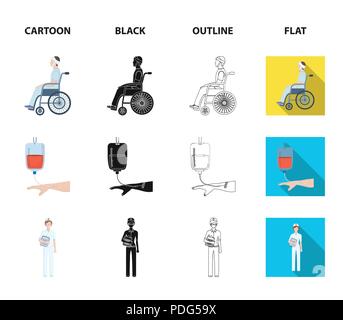 Incorrect avec trauma, transfusion sanguine, médecin, médicaments dans les mains d'un médecin. Collection d'icônes dans Medicineset,Black,dessin,contour style plat Illustration de Vecteur