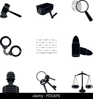 Des barbelés,Black,puce,cage,ensemble,cell,collection,cour,crime,niches,empreintes digitales l'empreinte footprint,pistolet,hammer,menottes,icône,,illustration,images,prison,isolé,touches,juge,logo,couteau,loupe,mask,le meurtre,object,choisir,,prison prisonnier prisonniers,,punch,corporels,scale,set,signer,Surveillance,voleurs,voleur,symbole vecteur,web,bois,fil vecteurs vecteur , Illustration de Vecteur