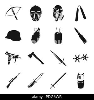 Les armes d'assaut,,,ax,bataille,Black,pales,balles,collection,cartouche,combat,arbalète,design,défense,feu,gaz,pistolet,Grenade,remise,casque,suspension,illustration,isolé,couteau,logo,masque,moyens,metal,médiévale,militaires,,modernes,nunchuk,1,carabine,set,shuriken,signer,sniper,acier,soldat,épée,cote,tags,deux,uzi vecteur,guerre,armes,armes,vecteurs vecteur web , Illustration de Vecteur