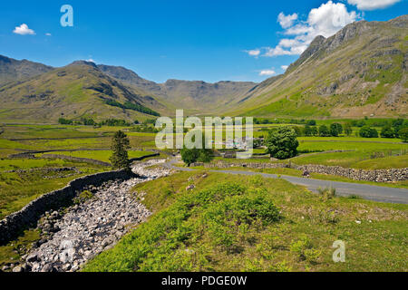 Vue sur la vallée de Great Langdale et Langdales Fells en été Lake District National Park Cumbria Angleterre Royaume-Uni Grande-Bretagne Banque D'Images