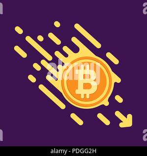 Symbole Bitcoin dans internet design plat pour l'argent. Un symbole de devises crypto, coin rapidement tomber. Vector illustration lumineuse sur un violet foncé Illustration de Vecteur