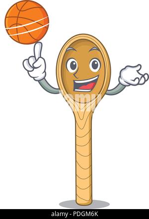 Basket-ball avec cuillère en bois personnage cartoon Illustration de Vecteur