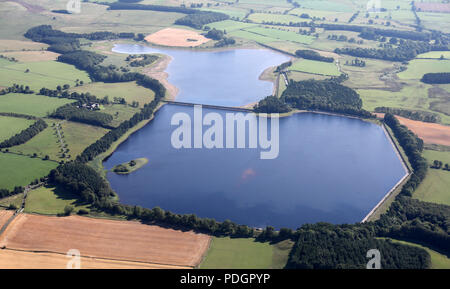 Vue aérienne de l'ouest du réservoir d'Hallington & Réservoir Hallington Est, près de Hexham, Northumberland Banque D'Images