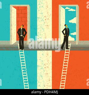 Trouver la bonne occasion. Deux hommes d'escalade de l'échelle organisationnelle. Illustration de Vecteur