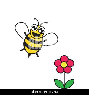 Abeille stylisée et fleur rose vector illustration Illustration de Vecteur