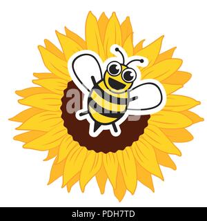 Bee happy stylisé et tournesol vector illustration Illustration de Vecteur