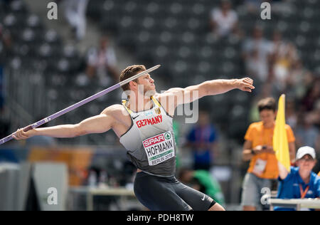 Berlin, Deutschland. Le 08 août, 2018. Andreas HOFMANN, l'Allemagne, l'action. Javelot de qualification des hommes, le 08.08.2018 Championnats d'Europe d'athlétisme 2018 à Berlin/Allemagne à partir de 06.08. - 12.08.2018. Utilisation dans le monde entier | Credit : dpa/Alamy Live News Banque D'Images