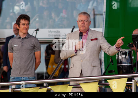 La baie de Cardiff, Pays de Galles. 9 Août, 2018. Geraint Thomas est bienvenue accueil à Cardiff à l'Eisteddfod National après avoir remporté le Tour 2018 de Frane. Lewis Mitchell/Alamy Live News. Banque D'Images