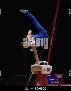 Glasgow, Ecosse, Royaume-Uni. 9 Août, 2018. Max Whitlock en action lors des Championnats d'Europe 2018 à Glasgow Glasgow Ecosse SSE Hydro 09 août 2018. Graham / GlennSports. Credit : Graham Glendinning / GlennSports/Alamy Live News Banque D'Images