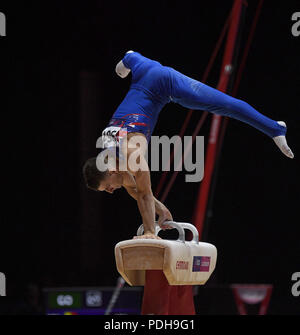 Glasgow, Ecosse, Royaume-Uni. 9 Août, 2018. Max Whitlock en action lors des Championnats d'Europe 2018 à Glasgow Glasgow Ecosse SSE Hydro 09 août 2018. Graham / GlennSports. Credit : Graham Glendinning / GlennSports/Alamy Live News Banque D'Images
