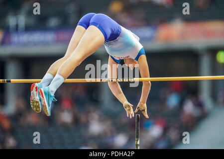 Berlin, Allemagne. 9 août 2018 : Holly Bradshaw de Grande-Bretagne au cours de la perche finale pour les femmes au Stade Olympique de Berlin, à l'European Athletics Championship. Ulrik Pedersen/CSM Crédit : Cal Sport Media/Alamy Live News Banque D'Images