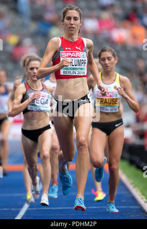 Berlin, Allemagne. 10 août, 2018. Championnats d'Europe d'athlétisme au Stade olympique : 3000 Mètres Obstacle, femmes, Tour 1 : Luiza Gega d'Albanie (L-R), Fabienne Schlumpf de Suisse et de l'Gesa-Felicitas Krause de l'Allemagne dans l'action. Crédit : Sven Hoppe/dpa/Alamy Live News Banque D'Images