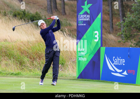 Gleneagles, Écosse, Royaume-Uni. 10 août, 2018. Le Fourball Match Play se poursuit avec l'appariement de Catriona Matthew et Holly Clyburn représentant la Grande-Bretagne jouer contre Cajsa Persson et Linda Wessberg de Suède. Matthieu teing off à la troisième Crédit : Findlay/Alamy Live News Banque D'Images