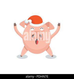 Funny joyeux cochon dans Santa Claus hat Illustration de Vecteur