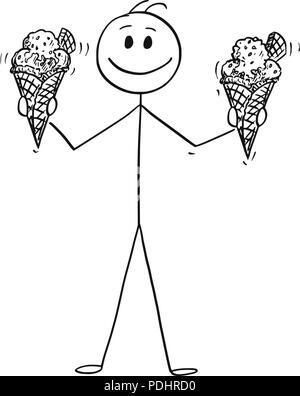 Caricature de Smiling Man Holding et offrant deux gros ice cream cones Illustration de Vecteur