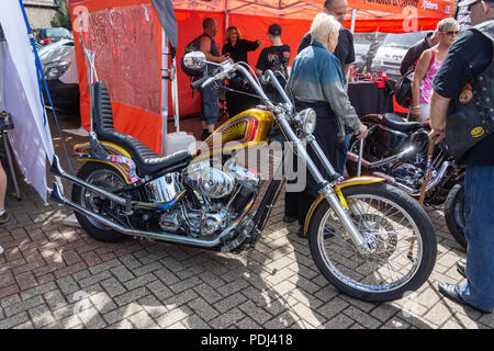 Disque personnalisé avec moto chopper queue glitter peinture réservoir de carburant sur l'affichage à Calne bike rencontrez Banque D'Images