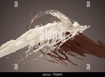 Le lait et le chocolat blanc aux éclaboussures. 3D Illustration. Banque D'Images