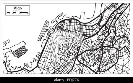 Vigo Espagne Plan de ville en style rétro. Une carte de Noël. Vector Illustration. Illustration de Vecteur