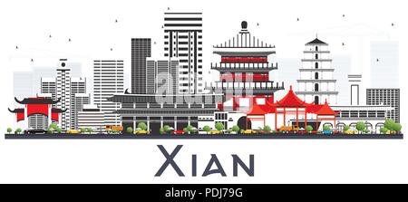 Xian Chine Skyline avec bâtiments couleur isolé sur blanc. Vector Illustration. Illustration de Vecteur
