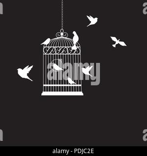 Cage à oiseaux avec birds flying vector illustration Illustration de Vecteur