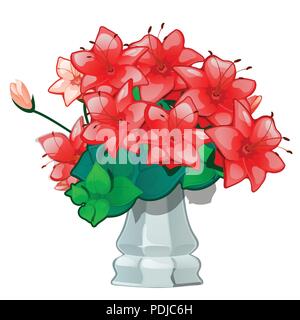 Les fleurs rouges dans un vase en céramique isolé sur fond blanc. Vector illustration. Illustration de Vecteur