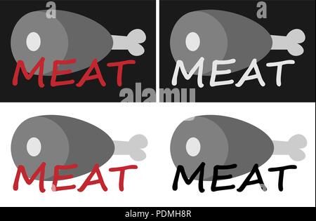 Jambons dans des tons de gris avec l'inscription logo minimaliste de la viande Illustration de Vecteur