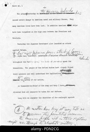 Projet annoté de message proposé au Congrès demandant Déclaration de guerre contre le Japon, 12-07-1941, Page 2-3 Banque D'Images