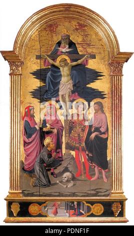 Apollonio di Giovanni, Trinita fra i santi Cosma, Damiano, Giuliano, Sebastiano e Francesco, ca. 1450, Florence, Galleria dell'Accademia.. Banque D'Images