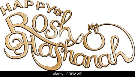 Happy Rosh Hashanah hand drawn vector illustration lettrage. Illustration de Vecteur