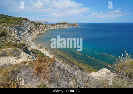 Espagne côte rocheuse de la Costa Blanca près de Javea, mer Méditerranée, Alicante, Valence Banque D'Images