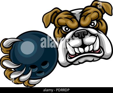 Chien Bulldog Holding Bowling Ball Sports Mascot Illustration de Vecteur