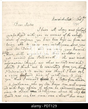 SLNSW 188 820603 Lettre à Mme Elizabeth Blackburn de sa sœur S Martineau 7 Feb 1795 Banque D'Images