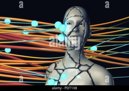 3D render. La tête portrait brisé Banque D'Images