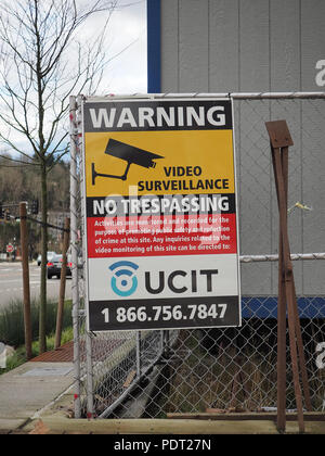 Signez « vidéosurveillance ». Pas de transfert à Bothell, WA, États-Unis; février 2018 Banque D'Images
