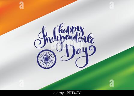Vector illustration de mesh gradient drapeau indien avec happy independence day lettrage pour le jour de l'indépendance indienne. Illustration de Vecteur